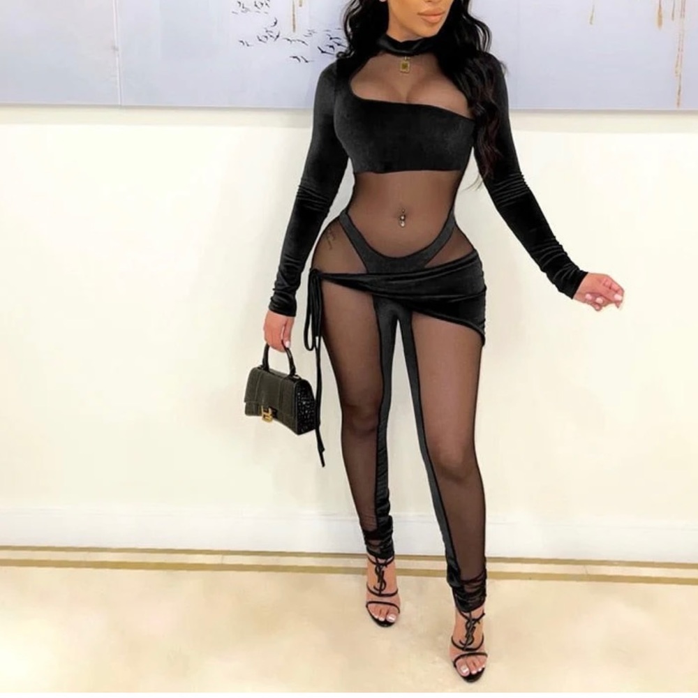 Black mesh jumpsuit